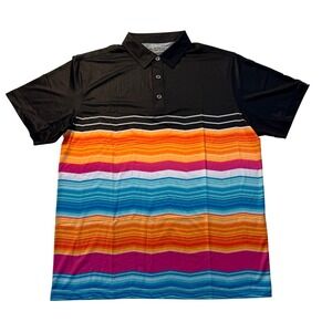Raised by Coyotes Mens Performance Golf Polo Shirt Black Multi Stripe Size M